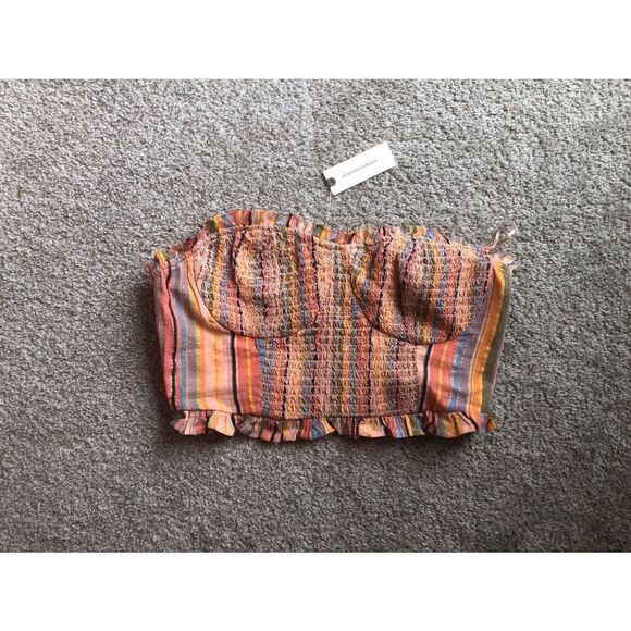 Brand New Anthropologie Rainbow Smocked Y2K Tube Crop Top XS - Picture 9 of 11